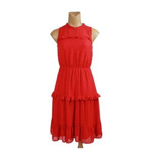 Monteau Red Swiss Dot Ruffle Tiers Sleeveless Dress